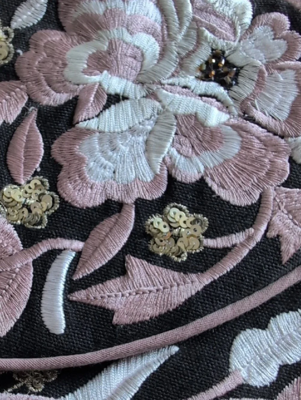 Embroidered Black & Pink Floral Clutch